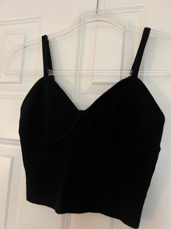 The Drop Tops - The Drop  Black Ribbed  Cropped Cami with Sweetheart Bust -XS Adjustable Straps